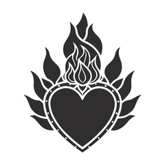 Minimalist Black and White Flaming Sacred Heart with Sacred Geometry