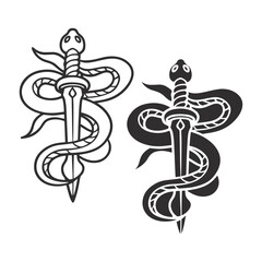 Minimalist Black and White Serpentine Knife and Sword Tribal Tattoo