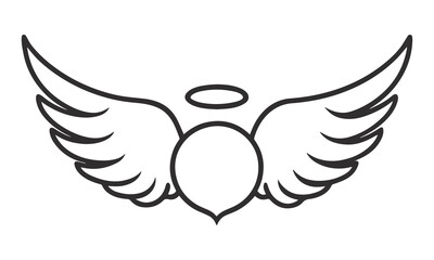 Minimalist Black and White Angel Wings with Halo Illustration