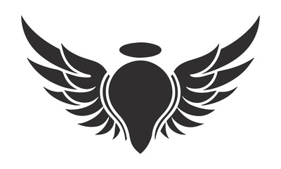 Minimalist Black Angel Wing Symbol on White Background