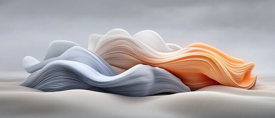 Abstract pastel-colored waves flowing in soft curves on a light surface