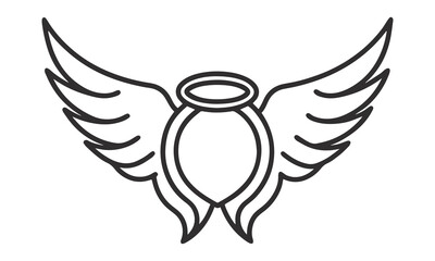 Minimalist Black and White Angel Wings with Halo Emblem