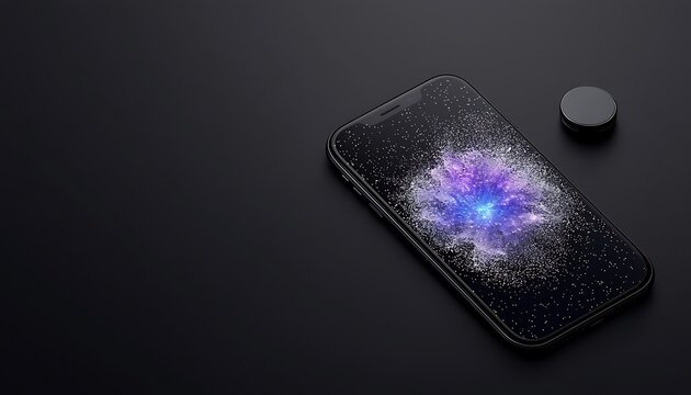 Abstract Particle Display on Dark Smartphone Screen