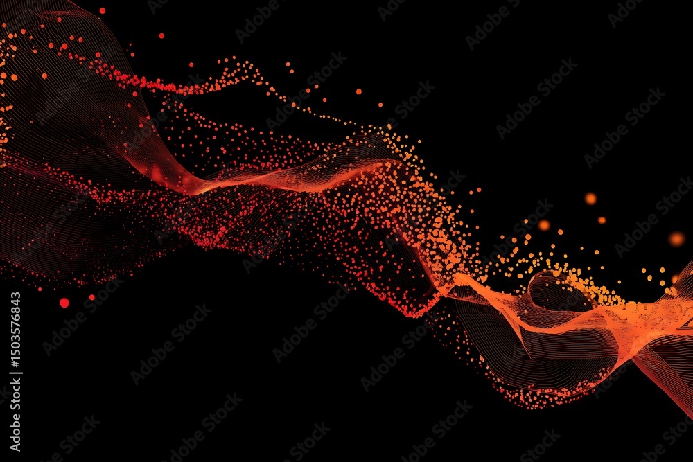 Aufkleber wavy orange particle streams elegantly cascade on a stark black background, creating dynamic energy