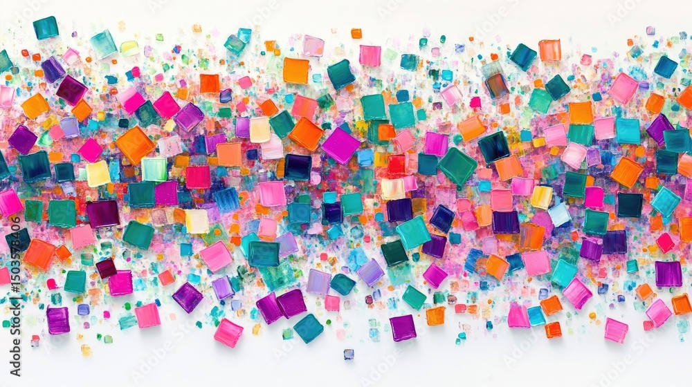 Poster a colorful, vibrant array of small, square shapes.