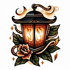 Illuminating pathways: A stylized vintage lantern with floral accent design