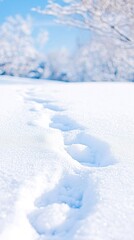 Faint Animal Tracks Disappearing in Snowy Landscape