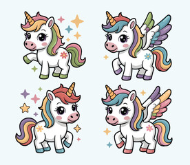 Flying Unicorns Illustration – Cute Fantasy Pony Set