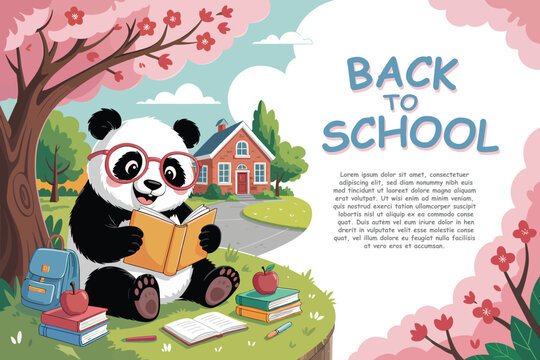 Cute Panda Back to School Illustration &ndash; Spring Season Theme