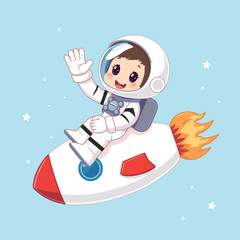 Boy Astronaut on Rocket – Cute Space Adventure