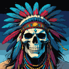 indian warrior skull vector art comic style