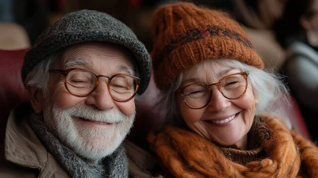 Endearing Embrace: A heartwarming portrait of an elderly couple, eyes closed in peaceful serenity. Sharing a moment of intimacy, connection, and unconditional love.