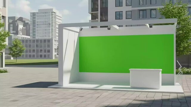 Event booth with green screen for marketing in urban setting