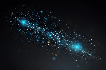 Abstract blue and gold glitter sparkles on black background