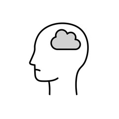 Apathy icon - head with gray cloud inside.  Apathy concept shows human head profile with gray cloudy thought bubble inside. This apathy illustration is perfect for mental health awareness campaigns 