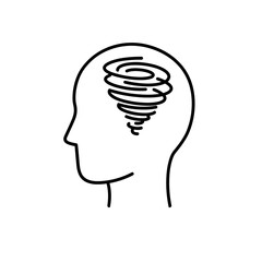 Anxiety icon - human head with chaotic looping lines inside representing nervousness and overthinking.  
