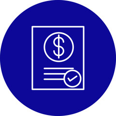 Paycheck Vector Line Blue Circle Icon Design