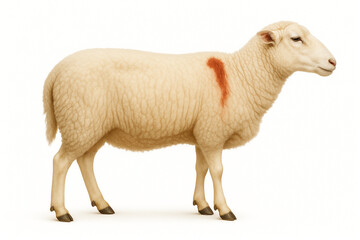 Fototapeta premium Cream colored sheep profile view isolated on white background