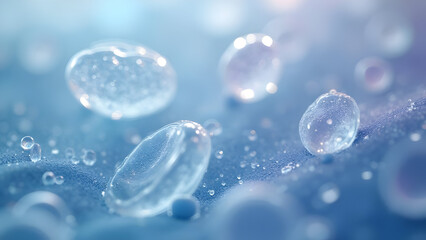 Clear Water Droplets on Blue Fabric with Soft Light