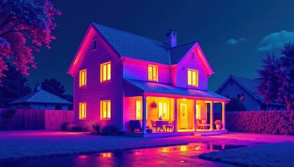 Thermographic analysis of a detached house, highlighting thermal bridges, survey, temperature