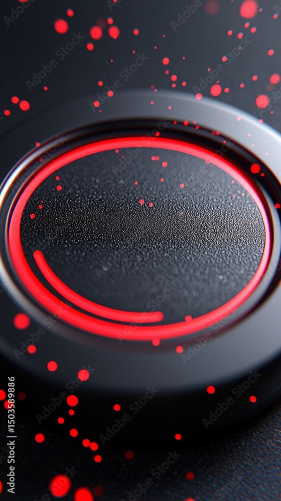 Poster red glowing circular button on dark interface