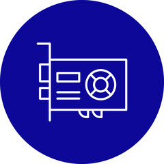 Graphic Card Vector Line Blue Circle Icon Design