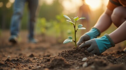 Young Eco-Volunteer Planting Sapling in Dry Soil Reforestation Efforts