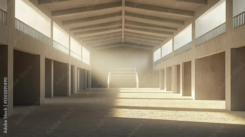 Poster abstract concrete structure with light streaks and open space architecture design