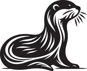 Minimalist Black and White Otter Illustration for Designers
