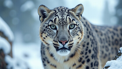 Fototapeta premium Snow Leopard Portrait in Winter Landscape
