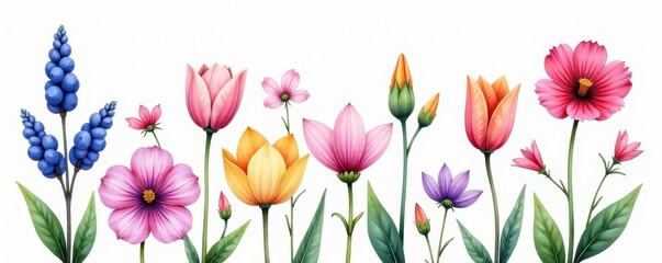 Pastel watercolor flower collection, perfect for print & web , botanical, beautiful, floral
