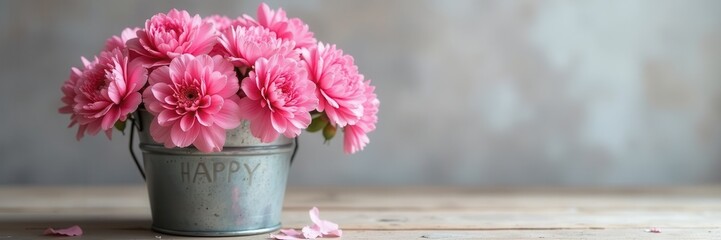 Pink carnations overflowing zinc bucket, Happy Mother's Day , flower, diys