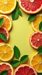 Vibrant citrus slices & mint, colorful repeating pattern, slices, mint
