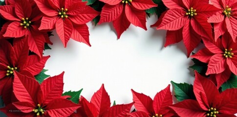 Vibrant red poinsettia blooms arranged in a festive wreath , Christmas, flower