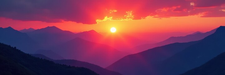 Vivid sunset, melting mountains, hazy sky, indistinct shapes, hazy, sunset, shapes