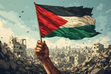 Palestinian Flag Waving Amidst Ruins A Symbol of Hope and Resilience