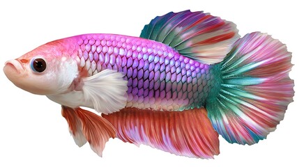 Fototapeta premium Colorful Betta Fish Against White Background for Aquatic Themes