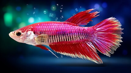 Fototapeta premium Colorful Betta Fish Swimming in Aquatic Environment with Bubbles