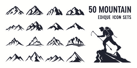 Vector Mountain Icons – Abstract & Realistic Mountain Symbol Set (50 Icons)