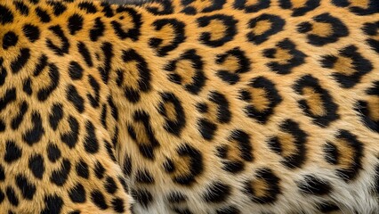 a close-up photograph focusing on the fur of a leopard. The style is naturalistic, capturing the intricate pattern of the animal's coat