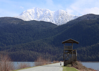 Snow on peaks of Cascade Mountains range