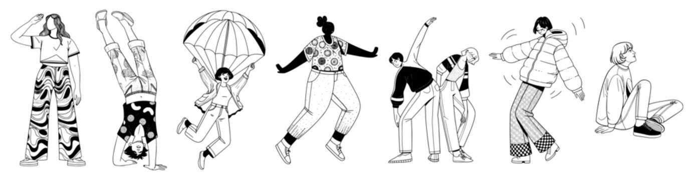 a diagram of hip hop dance steps, with various poses and movements illustrated in a black and white sketch style.