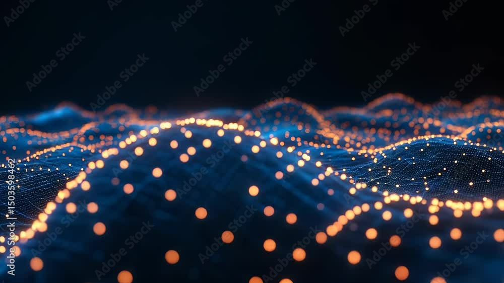 Poster abstract digital wave with glowing particles, ideal for technology and science concepts