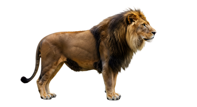 close up a lion looking fierce, front side view on an isolated background	
