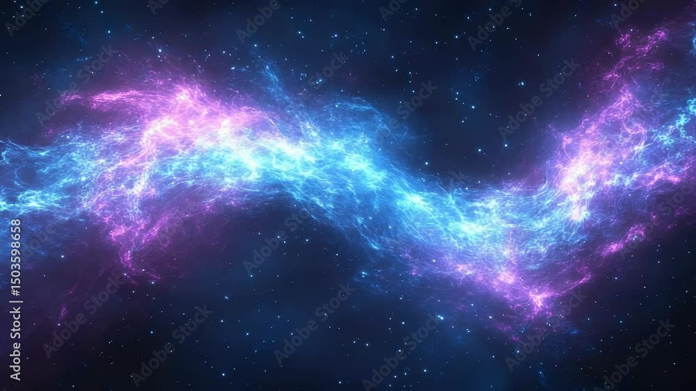 Poster celestial river: mesmerizing animation of a colorful cosmic nebula flowing in deep space