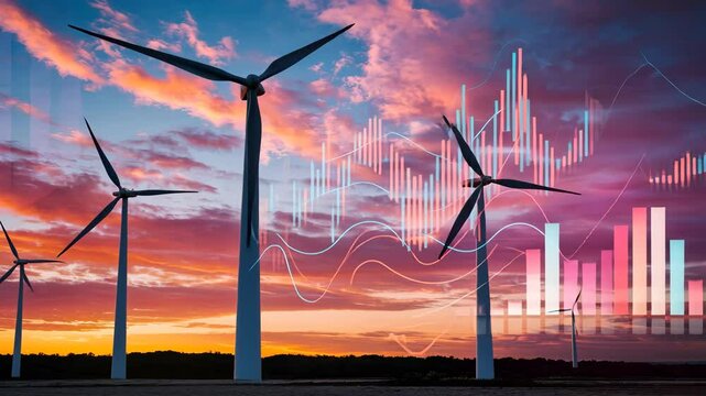 Rising electricity prices on world market chart graph. Green energy in full development being most natural way. Increasing amount of green and solar energy