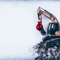 Excavator lifts ornament for winter construction.