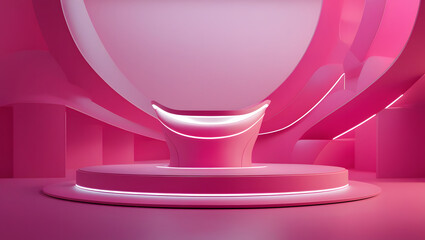 Futuristic Pink Curved Structure in Abstract Environment