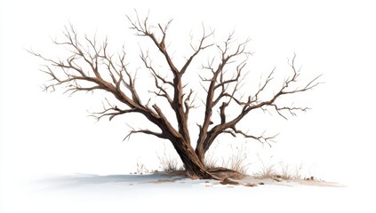 Obraz premium Bare tree in winter landscape illustration