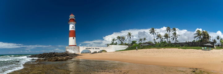 Salvador de Bahia. Brazil. February 2025. Panoramic view of coast or beach and lighthouse in the background.